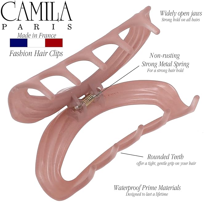 Camila Paris CP3530 French Hair Clip for Women, Pink, Girls Hair Claw Clip Jaw Fashion Durable and Styling Hair Accessories for Women, Luxury Ladies Strong Hold No Slip Grip Clamp, Made in France