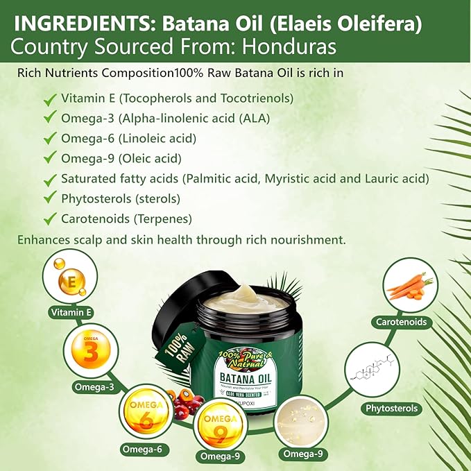 Batana Oil for Hair Growth - Dr. Sebi Pure batana oil from Honduras - Unrefined Raw hair oil Prevents Hair Loss - Promotes Hair Thickness - 100% Natural Organic - 7.7 Fl OZ