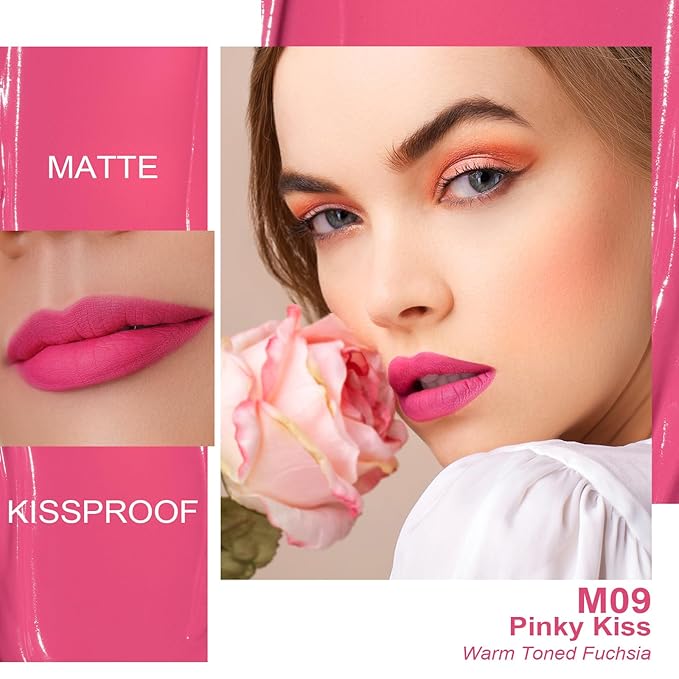 Oulac Matte Liquid Lipstick 2 PCS Set, Long Lasting Lipstick Waterproof Lip Stain, No Transfer, Creamy High Pigmented Formula with Rose Oil, Vegan [M09+M25]