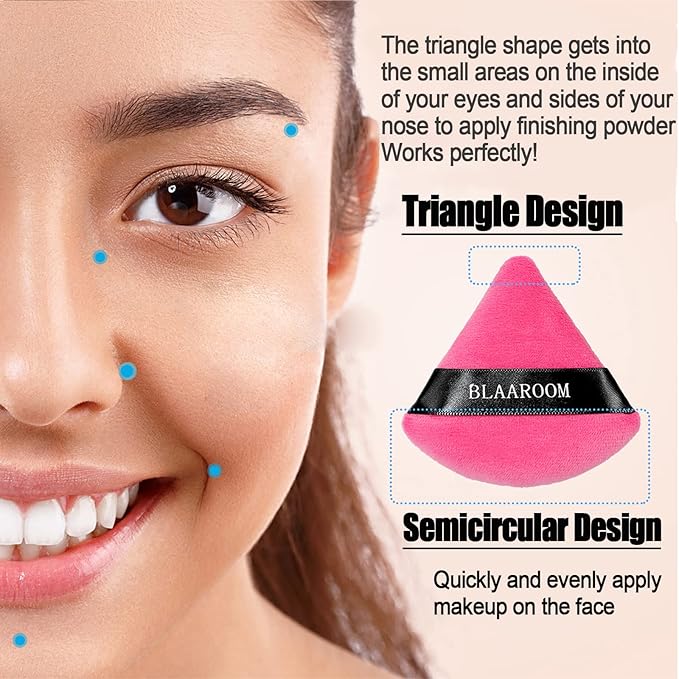BLAAROOM 12 Pieces Powder Puff Face Makeup Puff Triangle Powder Puffs for Loose Powder Wet Dry Powder Soft Cosmetic Foundation Sponges Wedge Shape Beauty Makeup Tools - Rose Red