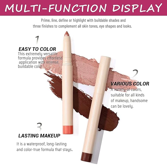 Eyeshadow Makeup, Waterproof Hypoallergenic Long Lasting Eye Liner, Highlighter Matte Cream Eye Shadow Stick, Glitter Primer Palette Shimmer Eyeliner Pen, Cocoa Matte