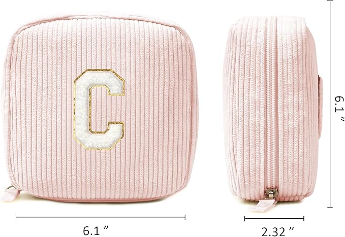 LETGO Birthday Gifts for Women Small Personalized Initial Monogram Makeup Bag,Preppy Corduroy Makeup Bags Travel Toiletry Bag Cute Pouch Purse for Her Mom Girlfriend Wife Sister Teacher Bridesmaid