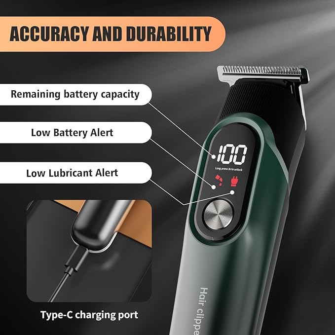 RUIBO Hair Clippers for Men Professional 5 in 1 Cord/Cordless Beard Nose Ear Body Grooming Hair Clipper Trimmer with Smart Charge Technology (Green)