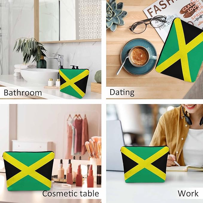 Women Cosmetic Bag Jamaica Flag, National Jamaica Flag Cute Makeup Bag For Purse Cosmetic Travel Bag For Toiletries Makeup Storage Bag Flax Skincare Bag Makeup Pouch Bags Green