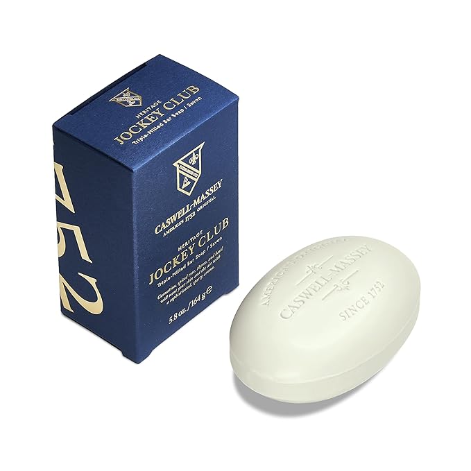 Caswell-Massey Jockey Club Natural Bar Soap for Men, Moisturizing Body Soap Bar for All Skin Types, Made with Essential Oils & Plant-Based Formula for Soft Skin, Made in USA, 5.8 oz