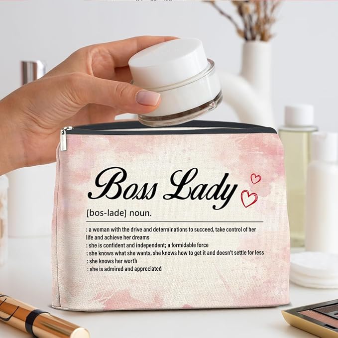 Boss Lady Makeup Bag - Appreciation Gift for Women Leader Mentor - Definition Zipper Pouch