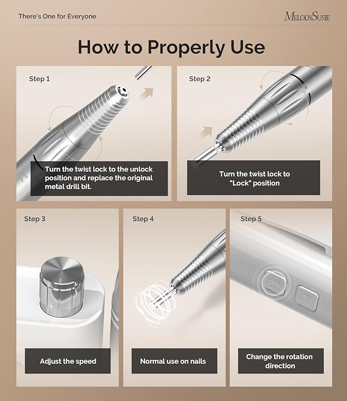 MelodySusie Professional Rechargeable Nail Drill 30000 RPM, Electric Nail File for Shaping, Removing & Polishing Gel Nails, Lightweight & Easy to Use, Ideal for Home & Salon Manicure Pedicure, SC300F