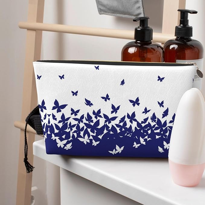 Womens Leather Makeup Bag Cosmetic Bag Travel Toiletry Bags Make Up Bags for Women Adult (Butterfly)
