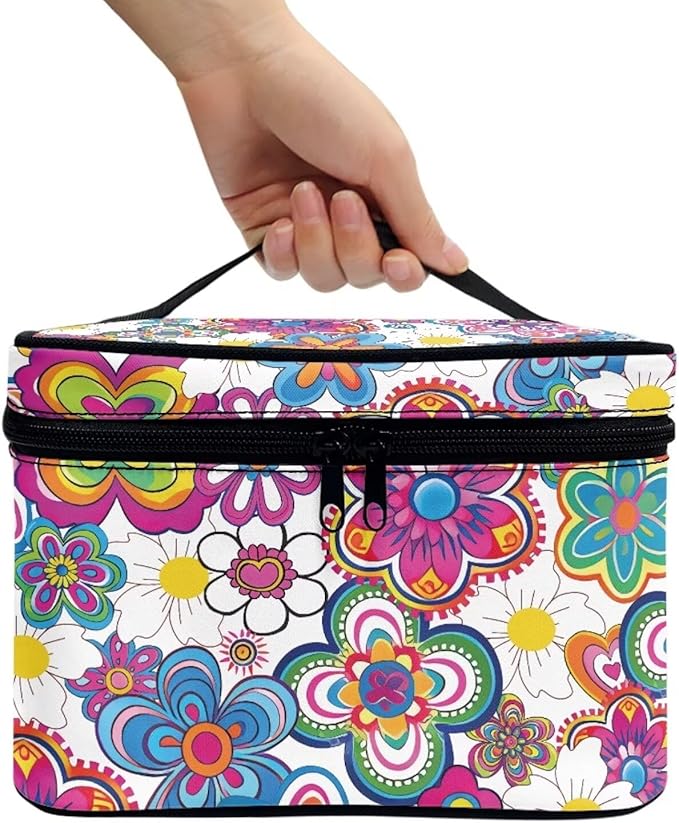 JoyLamoria Boho Flower Makeup Bag Large Capacity Tote Pouch Cosmetic Bag Accessories