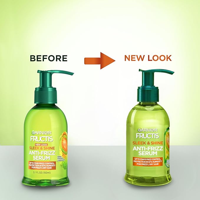 Garnier Fructis Sleek & Shine Anti-Frizz Serum for Frizzy, Dry Hair, Argan Oil, 5.1 Fl Oz, 1 Count (Packaging May Vary)