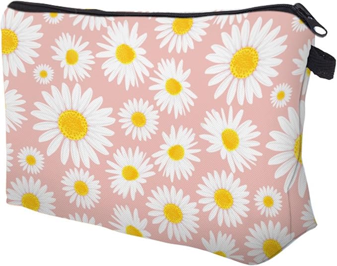 Cute Travel Makeup Bag Cosmetic Bag Small Pouch Gift for Women (Daisy Pink)