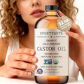 SPORTYOUTH Organic Castor Oil Cold Pressed Hexane Free 32 oz Glass Bottle USDA Certified 100% Pure Unrefined Carrier Oil for Hair Growth, Scalp, Castor Oil Pack, Eyelashes, Brows, Skin, Face, Body