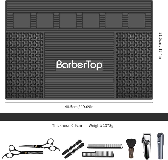 Magnetic Mat 19x12.5 Inch 6 Slots Barber Tray Hairdressing Electric Clippers Storage Mat Salon Table Tools Nonslip Cushion Heat Resistant Pad for Clippers Scissors Combs for Barbershop Salon, Home