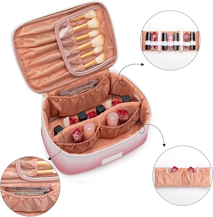 Montana West X Wrangler Travel Makeup Bag 2pcs Set Large Cosmetic Bag with Makeup Brush Holder Portable Make Up Organizer Cute Toiletry Bag with Divider and Handle for Women Gradient