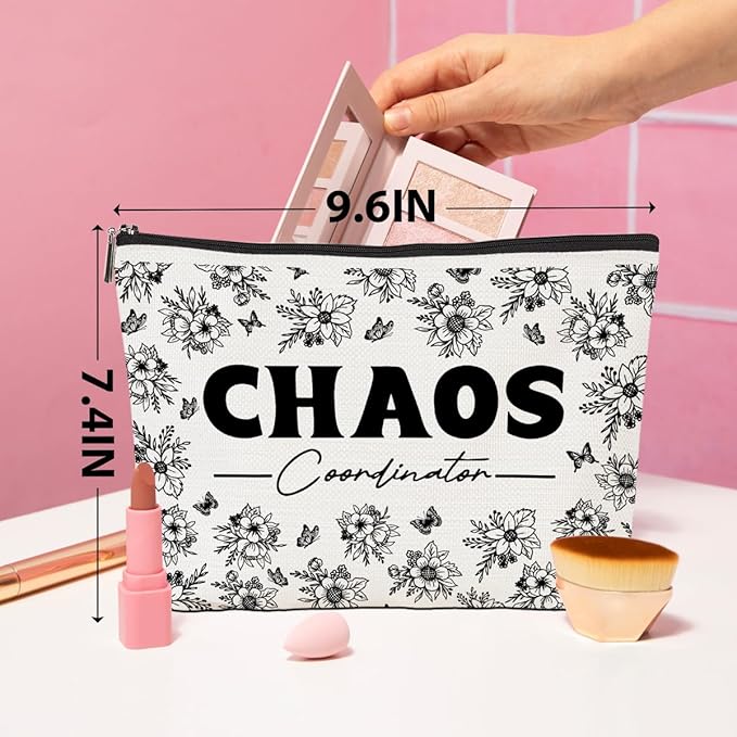 Chaos Coordinator Makeup Bag Chaos Coordinator Gifts for Women Thank You Gifts Cosmetic Bag Floral Zipper Pouch Appreciation Gifts for Her Coworkers Boss Lady Mentor Coach Christmas Birthday Gifts