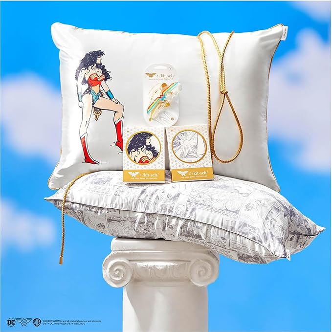 Kitsch Wonder Woman (Believe in Wonder) Satin Pillowcase with Zipper Softer Than Silk, Luxury Cooling Pillowcase for Hair & Skin, Wrinkle Prevention, Queen/Standard (19X26)