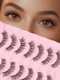 Natural Eyelashes Cat Eye Lashes 14MM Strip Lashes 3D Volume Fake Eyelashes C Curl Eye Lash Strips with Memory Band 7 Pair Siligli
