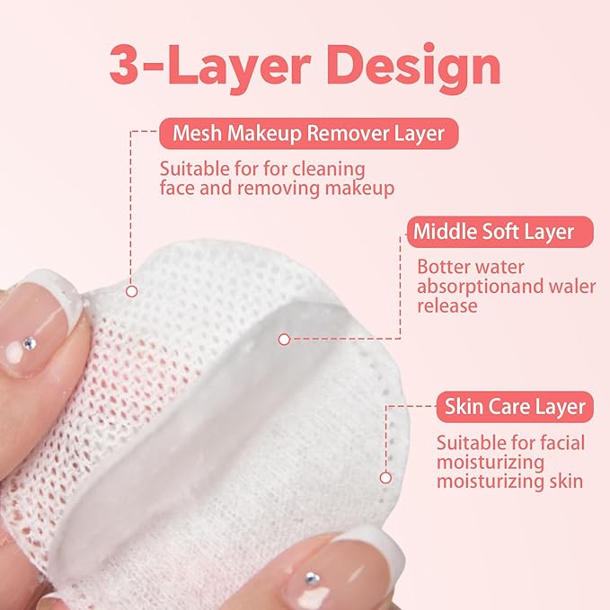 100% Pure Cotton Round Pads for Face (210), Lint-Free Makeup Remover Pads, Soft, Absorbent, Hypoallergenic, Multi-Layer Design for Cleansing, Skincare and Nail Polish Removal