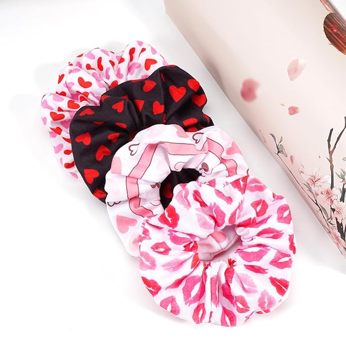 Valentines Hair Scrunchies Love Heart Hair Ties Cute Valentine's Day Hair Tie Hair Ropes Valentines Hair Accessories for Women Girls Elastics Ponytail Holder Hair Bands Gifts