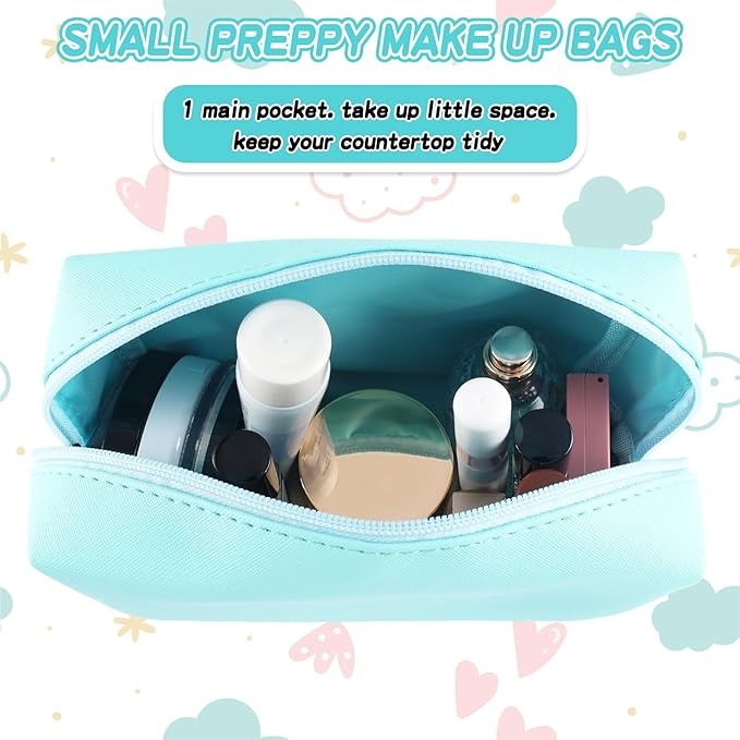 Gifts for Girls Initial Makeup Bag Personalized Cosmetic Bag with Zipper Cute Travel Toiletry Bag Waterproof PU Preppy Makeup Pouch Birthday Gift for Teen Girls Women(Blue X)