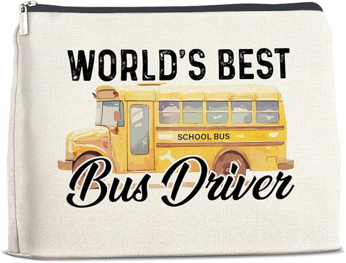 Bus Driver Gifts Makeup Bag School Bus Driver Appreciation Gifts, Thank You Gifts for Bus Driver, World Best Bus Driver Zipper Makeup Pouch