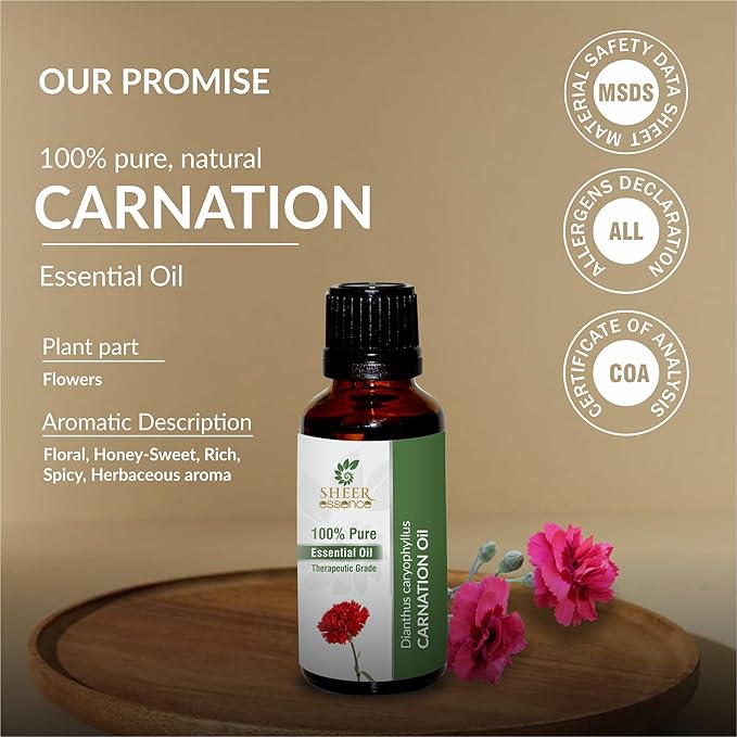 Carnation Oil -(Dianthus Caryophyllus)- Essential Oil 100% Pure Natural Undiluted Uncut Therapeutic Grade Oil 1.01 Fl.OZ