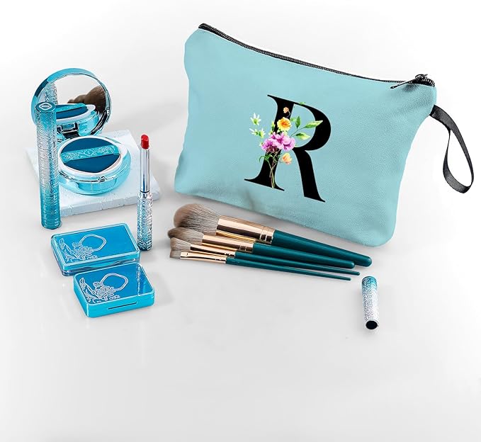 Women Birthday Maid of Honor Monogrammed Gifts for Bride Bridesmaid Sister Friend Her Teacher Makeup Cosmetic Bag with Mirror Mothers Day Christmas Graduation R