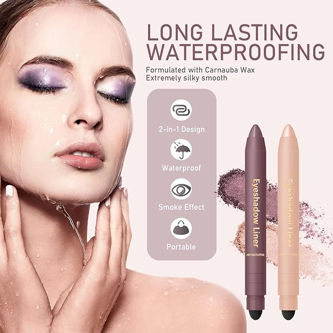 2Pcs Perfect Color Duo-Shadow Liner 2-in-1 Eyeliner & Eyeshadow, Effortless Smoky or Natural Eye Makeup, Waterproof & Smudge-Proof Shadow Liner Duo (B)