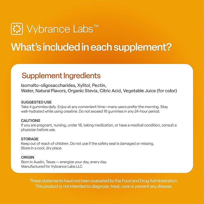 Creatine Gummies 5g Monohydrate + Taurine & B12 - Sugar-Free, Vegan, Gluten-Free - Citrus Mango - 120 Count (30 Servings) for Strength, Energy & Focus