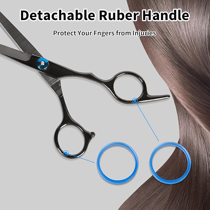 Hair Cutting Scissors,6.5 Inch Professional Stainless Steel Barber Haircut Shears Razor,Sharp Blades,One Comb Included, For Salon Home Men Women Adults Kids Pet (Black)