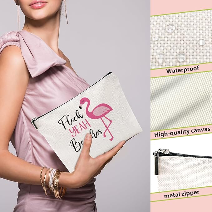 Flamingo Gifts, Flamingo Makeup Bag, Flamingo Bird Animal Lover Gifts for Women Wife, Flamingo Stuff Summer Cosmetic Bag, Flamingo Themed Gifts Funny Toiletry Bag Graduation Birthday Gifts