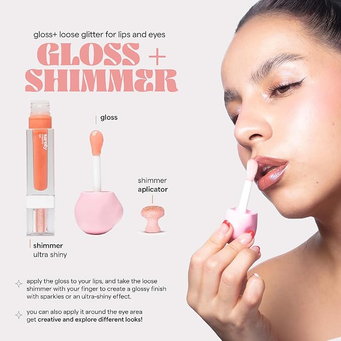 SARELLY, Lip Gloss + Shimmer, Apricot Honey Bourbon & Vermeil 24K, Makeup, Vegan Lip Shine, Sarelly Creative Lab