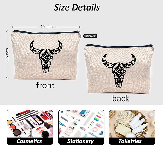 IWXYI Western Gifts Makeup Bag - Longhorn Skull Cosmetic Bags, Cow Skull Makeup Bags, Women's Cowgirl Gifts
