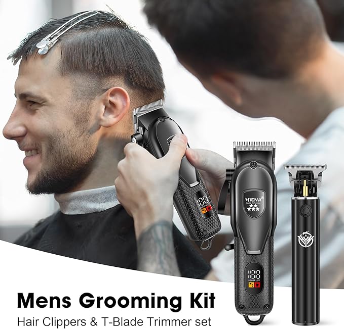 HIENA PRO Professional Hair Clippers Set for Men,Cordless Rechargeable Clippers Set and Trimmers Kit, Haircut Clipper Set for Barbers with LED Display, Gifts for Men