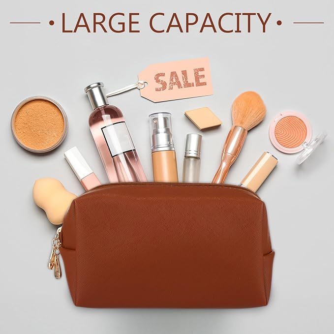 Sanwuta 9 Pcs Makeup Bags Bulk PU Double Zippers Cosmetic Bag Makeup Toiletry Christmas Small Pouch Portable Travel Organizers Case for Women Bridesmaid Party End of The Year(Brown Series)