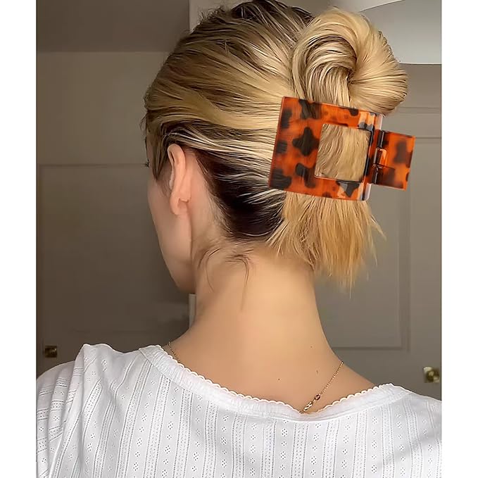 Velscrun Flat Hair Clips for Women Girls, Tortoise Color Lay Flat Claw Clips, Strong Hold Large Hair Clip for Thick Hair, French Duck Billed Hair Jaw Claw Clip, Non Slip Grip for Daily Styling