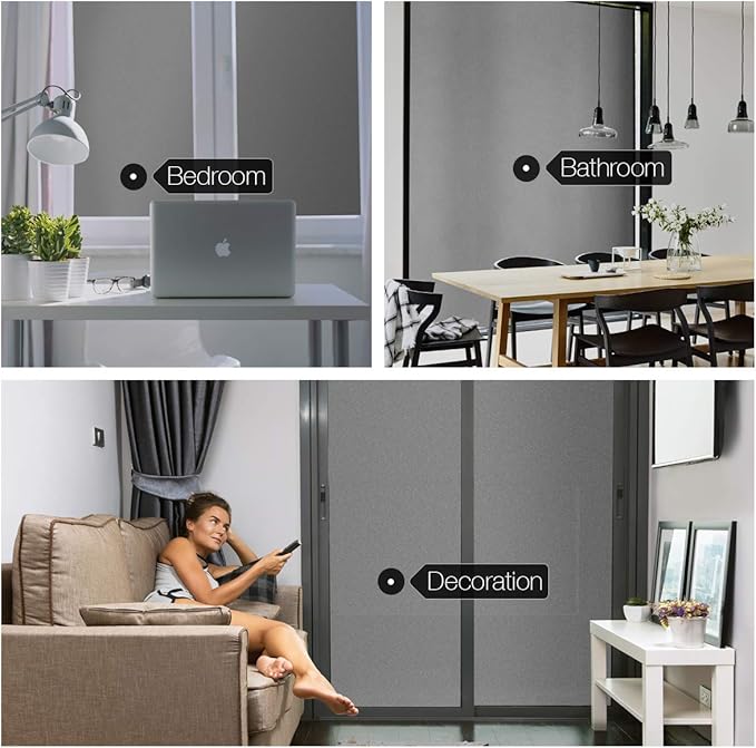 HIDBEA Frosted Window Privacy Film - Non Adhesive Static Cling Glass Stickers Sun UV Blocking Heat Control Door Covering Decals for Home Office, Frosted Gray, 35.4 x 98.4 Inch