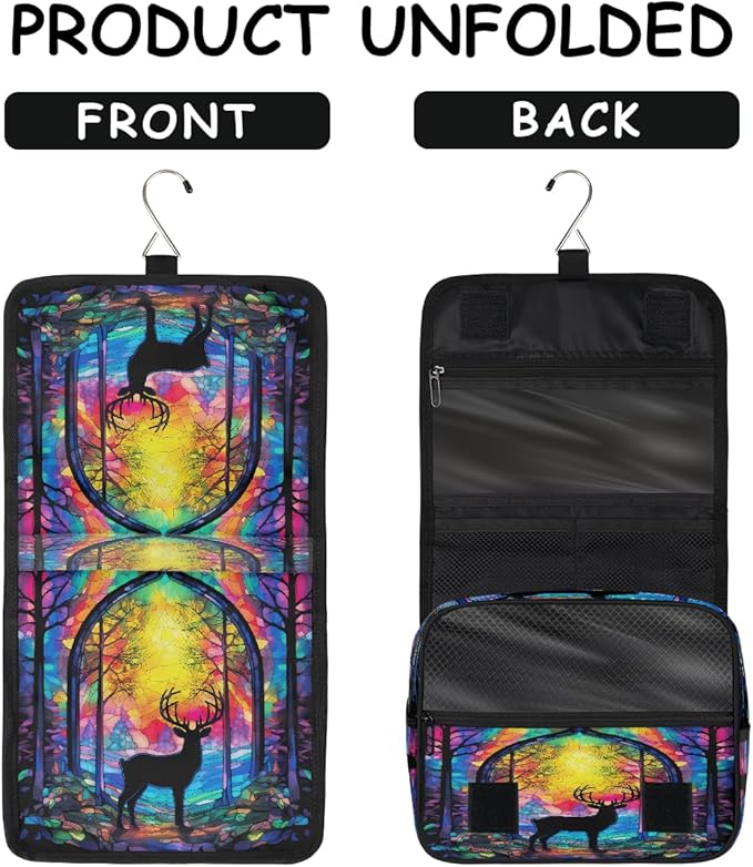 Travel Toiletry Bag for Women & Men Animal Colorful Deer Hanging Cosmetic Organizer Portable Waterproof Makeup Case Make Up Bag with Compartments Travel Essentials for Bathroom Shower