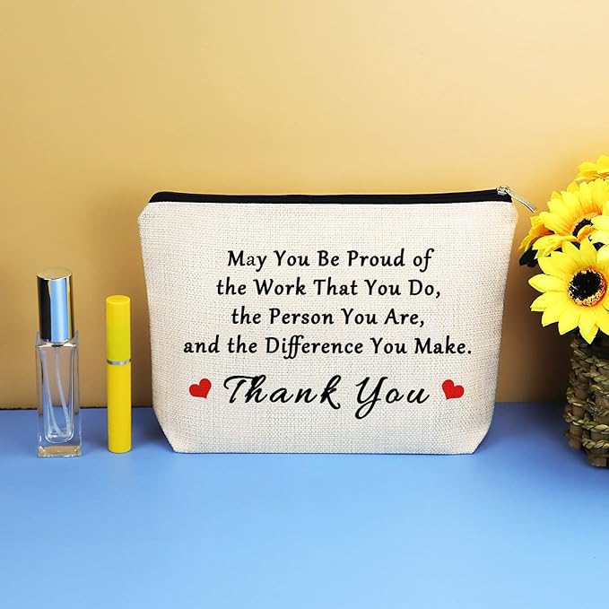 Thank You Gift for Women Makeup Bag Inspirational Appreciation Gift for Employee Volunteer Social Worker Nurse Teacher Friends Thanksgiving Graduation Birthday Gifts Cosmetic Bag Travel Pouch