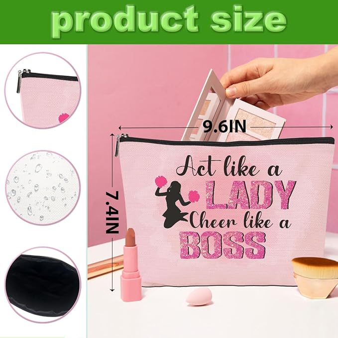 Cheerleader Gifts, 4 Pcs Cheer Makeup Bag Cheer Gifts Cheer Stuff Cosmetic Bag Cheerleading Gifts for Women Girls Friends Teammates Travel Toiletry Bag, Graduation Birthday Gifts Cheer Team Gifts