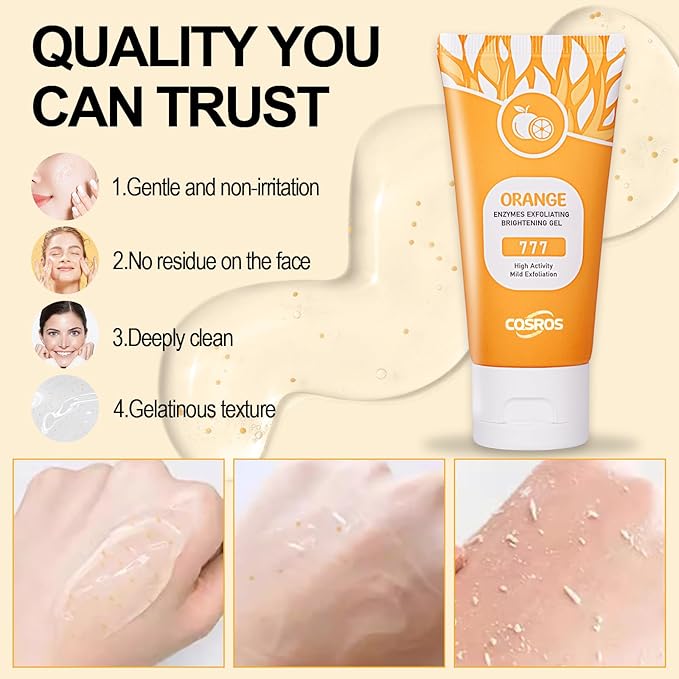 Orange Exfoliating Gel Scrub for Face and Body, Orange Peeling Gel, Deep Clean Pores, Remove Blackheads & Moisturize Skin for All Types Skin (2PCS)