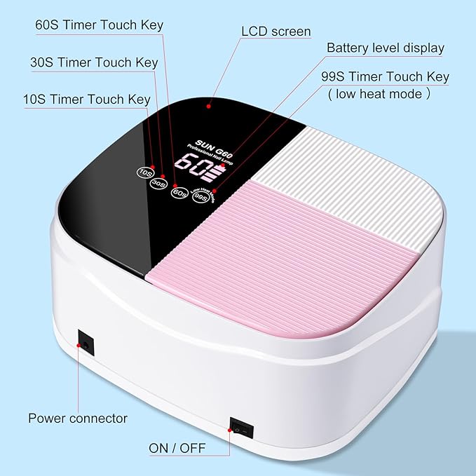 LIMEGIRL UV LED Nail Lamp Kit for Gel Polish Professional Fast Curing White Dryer Light Set with 45PCS Lamp Beads and Gloves and Auto Sensor Cordless Rechargeable Nail Art Cure Machine for Manicure