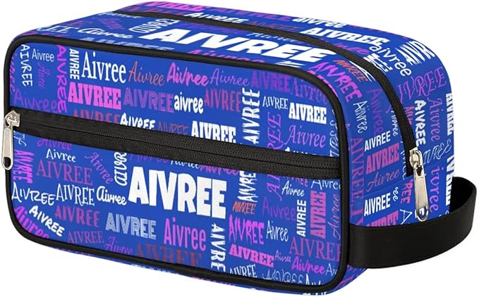Custom Name Makeup Bag Travel Bag, Toiletry Bag Travel Large Capacity Cosmetic Container Organizer for Shampoo, Royal Blue Background Colorful Names