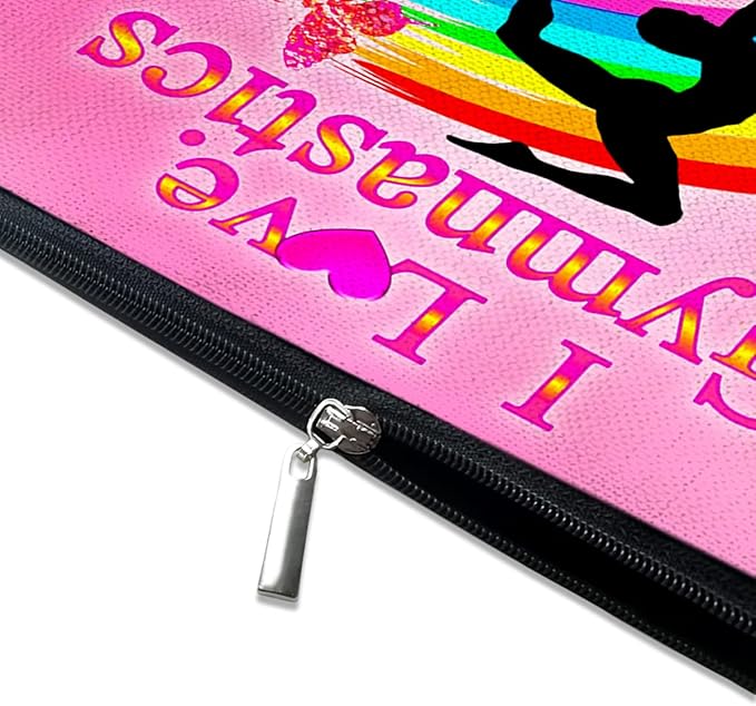 Cute Makeup Bag for Purse Canvas Waterproof Funny Cosmetic Bags for Women Zipper Travel Toiletry Pouch-I Love Gymnastics Makeup Bags-Pink