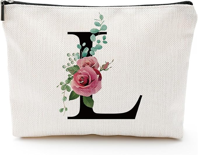 Initial A-Z Personalized Letter Makeup Bag, Monogrammed Bridesmaid Gifts/Presents Cosmetic Bag, Portable Stationery Storage Organizer Pouch, Friendship Love Travel Makeup Bags