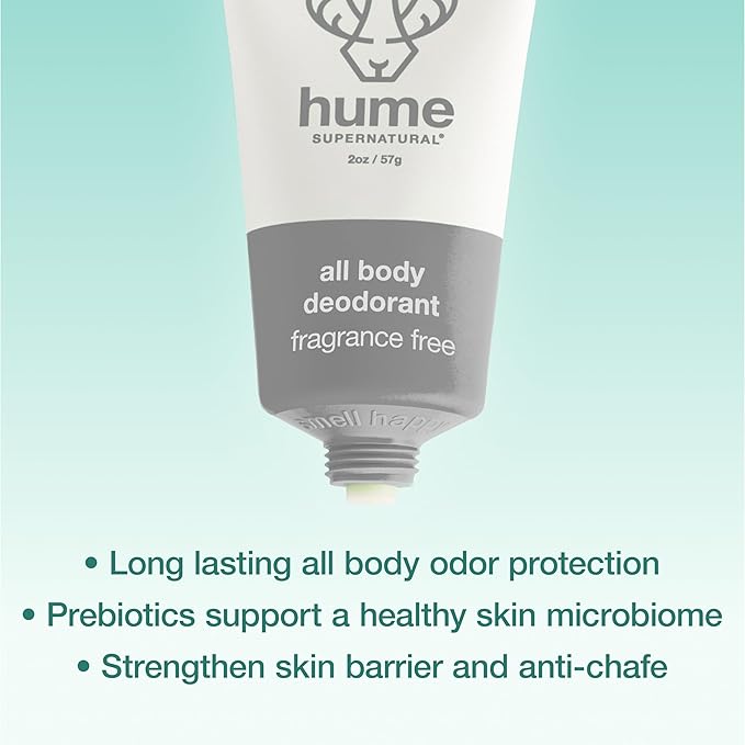 Hume Supernatural Invisible Whole Body Deodorant Balm - Full Body Protection - Aluminum Free, No Baking Soda - Anti-Chafing Odor Control - Clinically Tested on Sensitive Skin (Fragrance Free, 3-Pack)