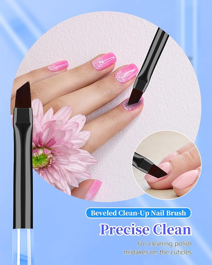 3PCS Nail Art Clean Up Brushes, Round/Angled/flat Acetone Resistant Gel Nail Polish Remover Brush, Nail Brushes for Tidying Up Polish Mishaps on Cuticles, and Nail Art Designs（Marble Blue）