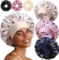 3+3 Large Satin Bonnets with Scrunchies for Women, Wide Band Hair Bonnet for Sleeping Braids Curly Hair