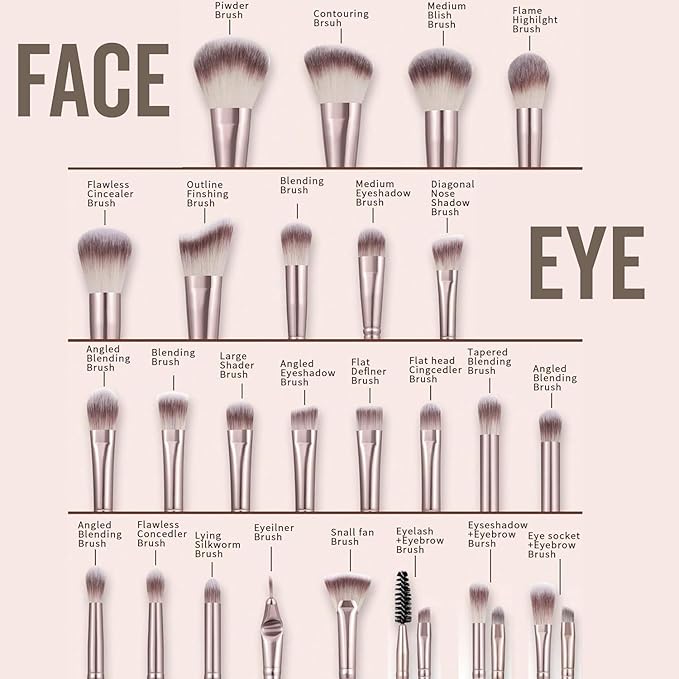 44Pcs Brown Makeup Brushes Set Professional Makeup Kit Multi-functional Makeup Tool Set with Facial Makeup Accessories, Foundation Makeup Brush Kit Eye and Face Make up Brushes & Tools