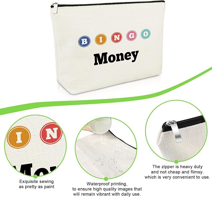 Bingo Gifts Bingo Money Game Makeup Bag Funny Gambler Gifts for Player Casino Lovers Cosmetic Bag Casino Gambling Presents for Best Friend Christmas Birthday Travel Cosmetic Pouch Gambling Presents